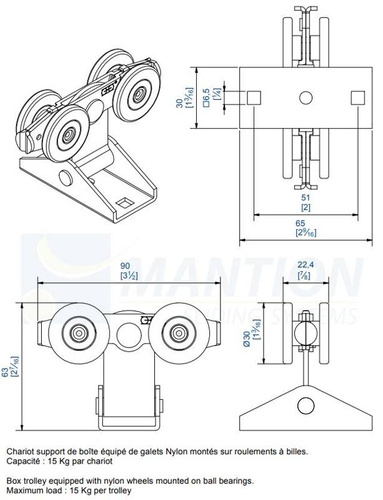 4-kołowy wózek transportowy MANTION 2436, koła nylonowe