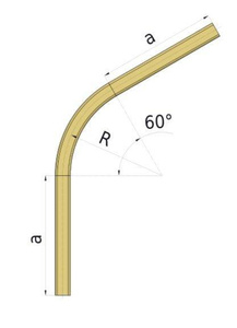 Łuk szyny nośnej 60° NIKO 71.C16, promień 650±10 mm, odcinki proste 660±20 mm, stal kwasoodporna AISI 316