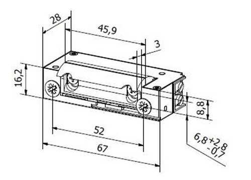 Elektrozaczep BIRA Hartte XS, normalnie zamknięty (NC) z wyłącznikiem