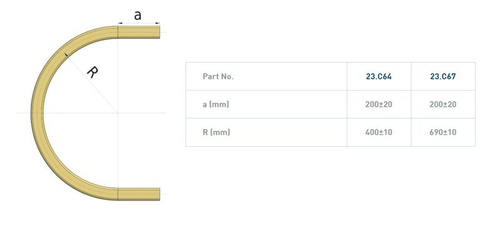Łuk szyny nośnej 180° NIKO 23.C67, promień 690±15 mm, odcinki proste 200±20 mm, ocynk