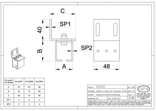 Podpora ścienna IBFM do szyny 57x67 mm, typ 329G