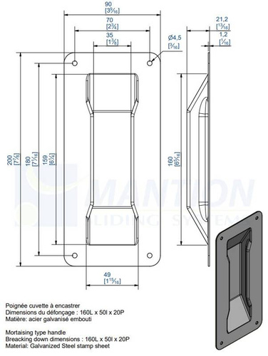 Uchwyt wpuszczany MANTION 1290, ocynk