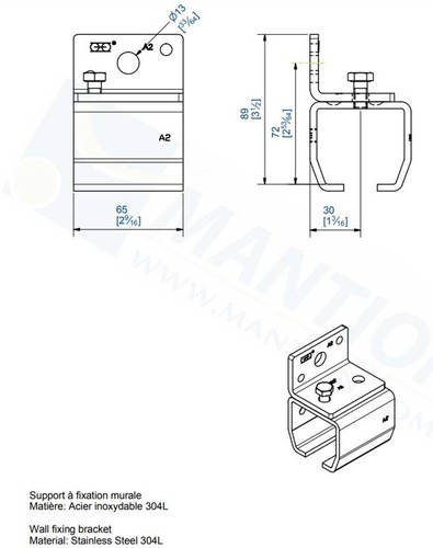 Uchwyt ścienny MANTION 9048VXA2, stal nierdzewna AISI 304