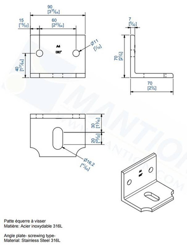 Kątownik montażowy MANTION 9043XA4, stal kwasoodporna AISI 316