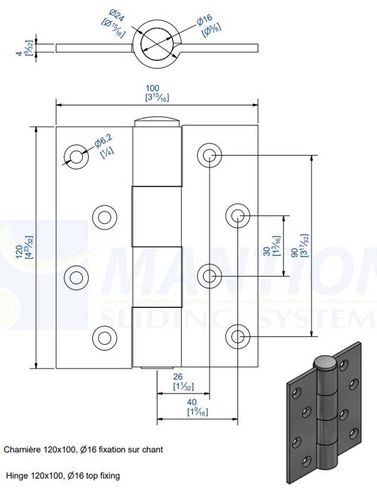 Zawias przykręcany MANTION 1516C, Ø16 mm, ocynk