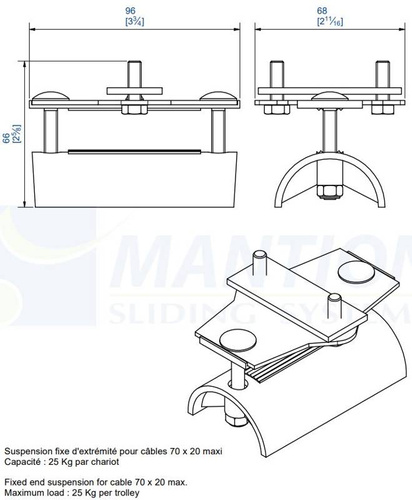 Końcowy, stały wózek 4-kołowy do kabli płaskich MANTION 9434PS, ocynk