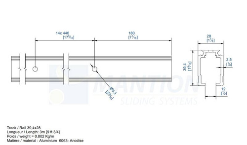 Prowadnica MANTION SAF-EVOLUTION 13312, aluminium, 3000 mm