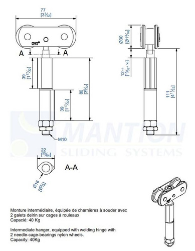 Wózek 4-kołowy do wspawania MANTION 0532SO, ocynk