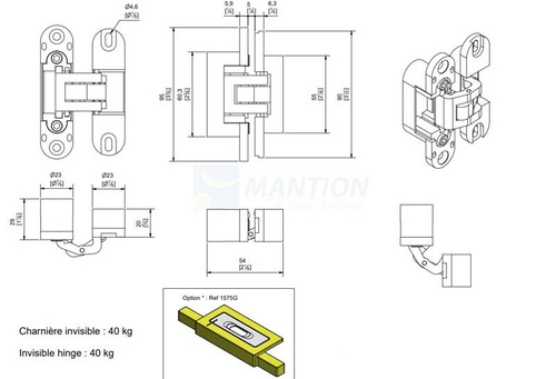Zawias wpuszczany MANTION 1540, 40 kg
