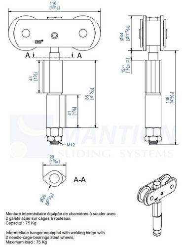 Wózek 4-kołowy do wspawania MANTION 0552SO, ocynk