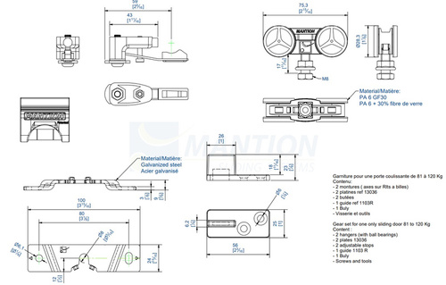 Zestaw MANTION SAF81-120 bez prowadnicy, na 1 skrzydło o wadze 81-120 kg
