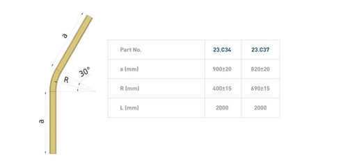 Łuk szyny nośnej 30° NIKO 23.C37, promień 690±15 mm, odcinki proste 820±20 mm, ocynk