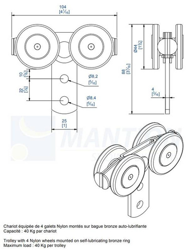 Wózek 4-kołowy MANTION 0752, ocynk