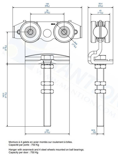 Wózek 4-kołowy z przedłużonym trzpieniem MANTION 9252SL, ocynk