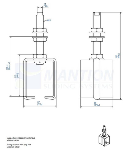 Uchwyt sufitowy z przedłużonym trzpieniem MANTION 8571L, ocynk