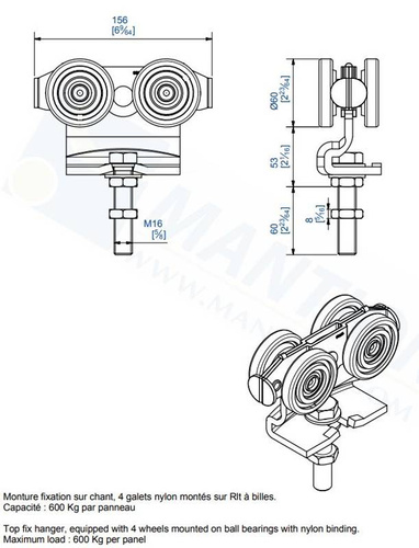 Wózek 4-kołowy MANTION 9262N, koła nylonowe