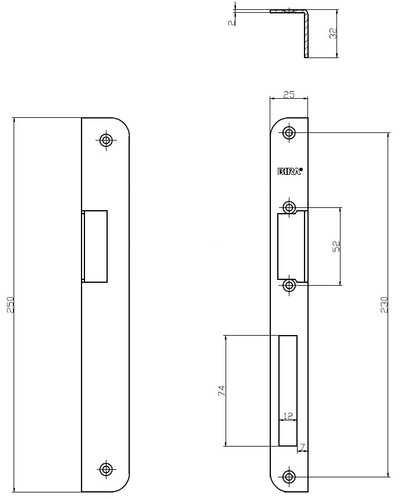 Blacha kątowa do elektrozaczepów BIRA OK-K7, ocynk