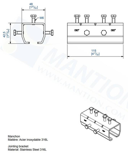 Łącznik szyny MANTION 9031MXA4, stal kwasoodporna AISI 316