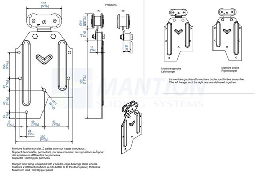 Wózek 4-kołowy z mocowaniem bocznym MANTION 0261, ocynk