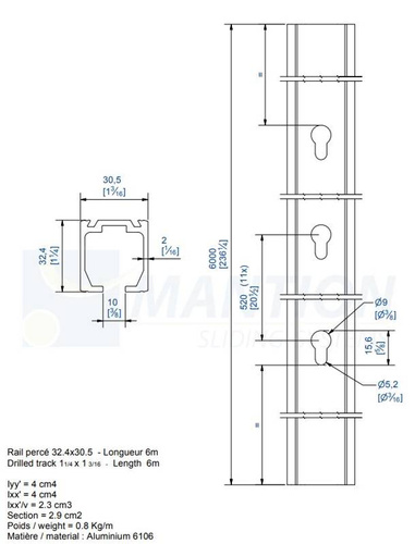 Szyna nośna MANTION HERCULE 10100, aluminium
