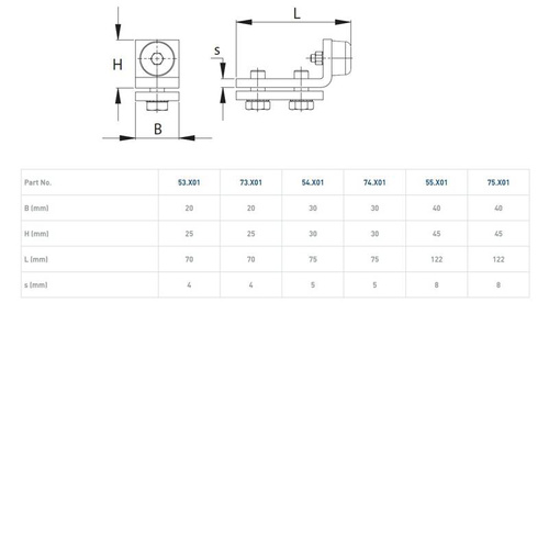 Stoper końcowy szyny NIKO 54.X01, stal nierdzewna AISI 304