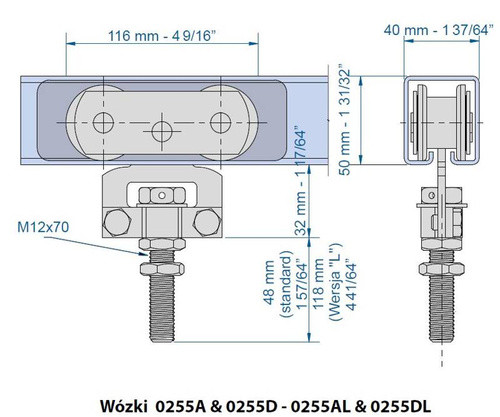 Wózek 4-kołowy MANTION 0255DL, koła Delrin