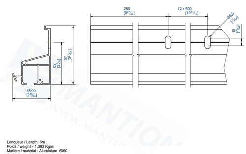 Szyna nośna MANTION 11161, aluminium