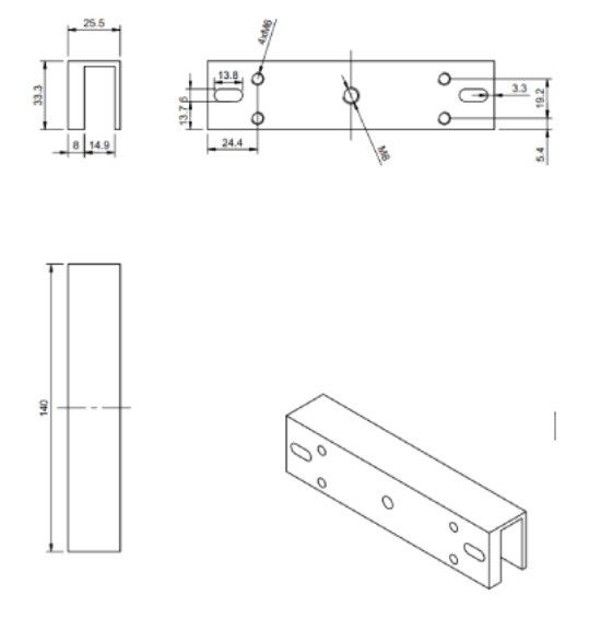 Element montażowy U BIRA Hartte MG180U - widok z boku