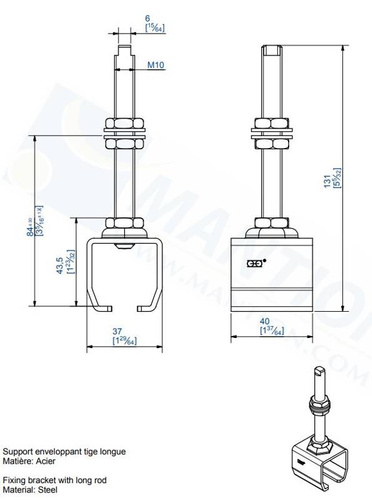 Regulowany uchwyt sufitowy MANTION 9011L, ocynk