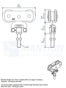 Wózek 4-kołowy MANTION 0255D, koła Delrin