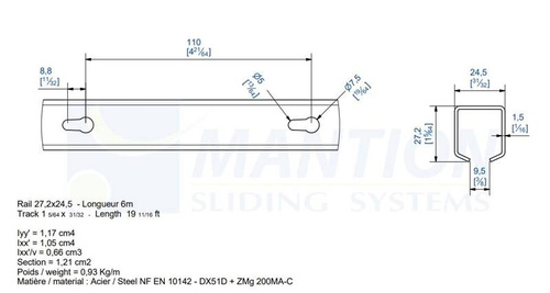 Szyna nośna MANTION SPORTUB 2525F, ocynk