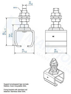 Uchwyt sufitowy zakończony trzpieniem MANTION 9031XA2, stal nierdzewna AISI 304