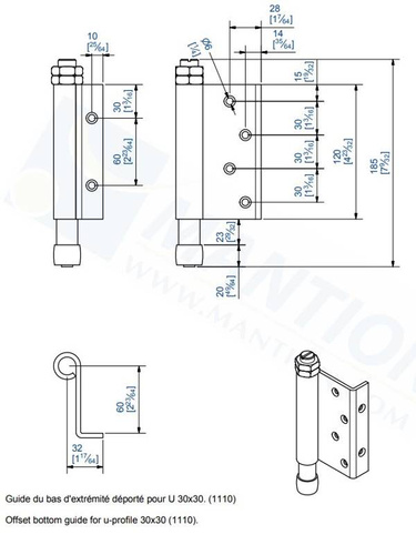 Prowadnik dolny z kątownikiem MANTION 1108EL, ocynk