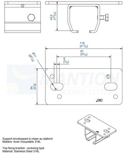 Uchwyt sufitowy MANTION 9038HXA4, stal kwasoodporna AISI 316