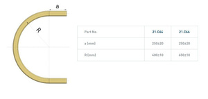 Łuk szyny nośnej 180° NIKO 21.C66, promień 400±10 mm, odcinki proste 250±20 mm, ocynk
