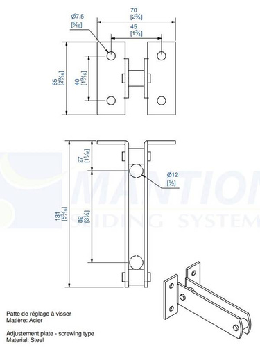 Podwójny regulowany uchwyt ścienny do przykręcenia MANTION 5046, ocynk