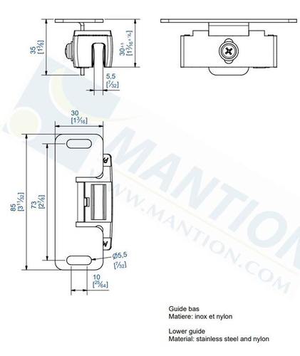 Prowadnik dolny MANTION 1129, nylon