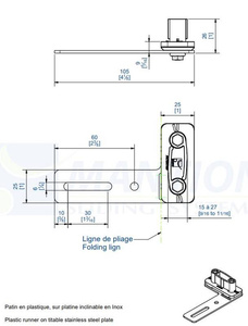 Prowadnik dolny na uchylnym mocowaniu MANTION 1131XRG, stal nierdzewna AISI 304
