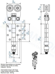 Wózek 4-kołowy z zawiasem MANTION 9352, ocynk