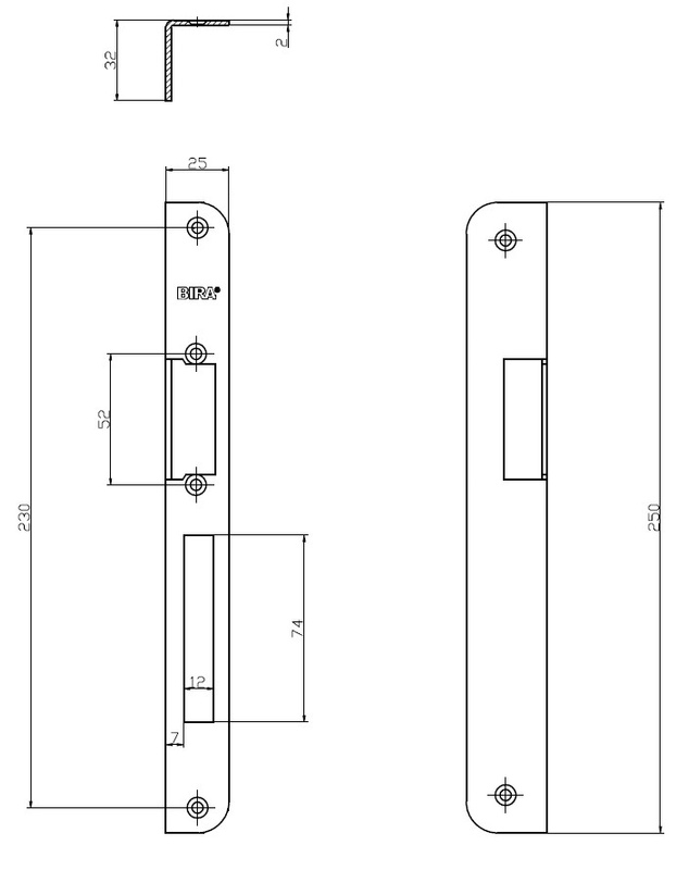 Blacha kątowa do elektrozaczepów BIRA OK-K8 ocynk - widok z boku