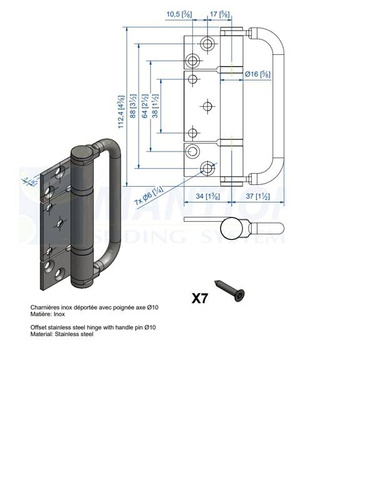 Zawias skrzydłowy z uchwytem MANTION 1510DPXA2, stal nierdzewna