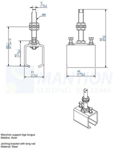 Łącznik szyny z przedłużonym trzpieniem MANTION 2521ML, ocynk