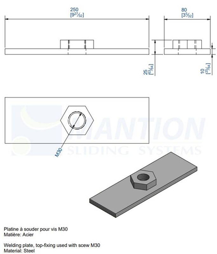 Wzmocniona płytka montażowa MANTION 0075S, ocynk