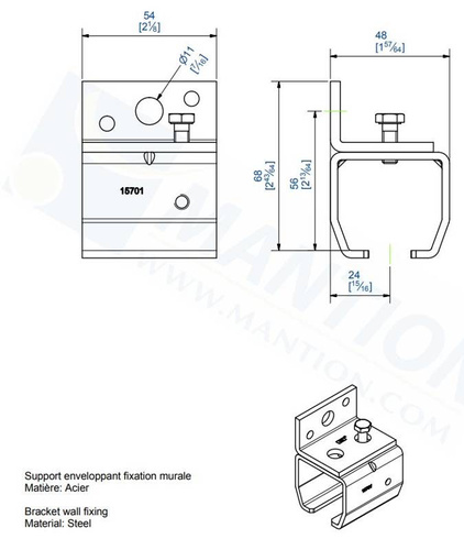 Uchwyt ścienny MANTION 9038V, ocynk
