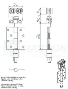 Wózek 4-kołowy z zawiasem MANTION 9342, ocynk