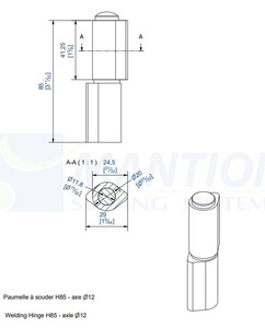 Zawias do wspawania MANTION 1512SO, Ø12 mm, stal czarna