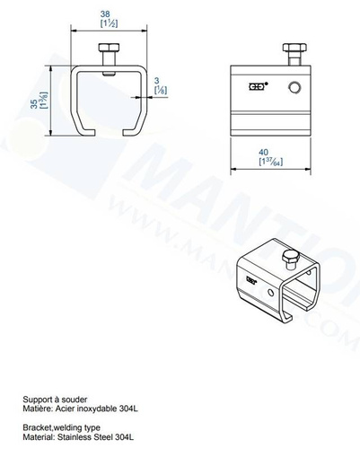 Uchwyt sufitowy do wspawania MANTION 9018XA2, stal nierdzewna AISI 304