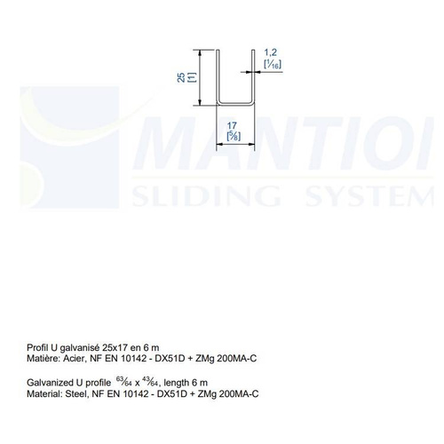 Dolna szyna prowadząca MANTION 1109, ocynk