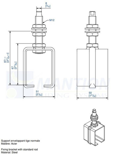 Uchwyt sufitowy z trzpieniem MANTION 5041, ocynk
