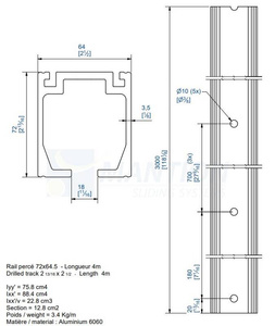 Szyna nośna MANTION 10500A, aluminium anodowane